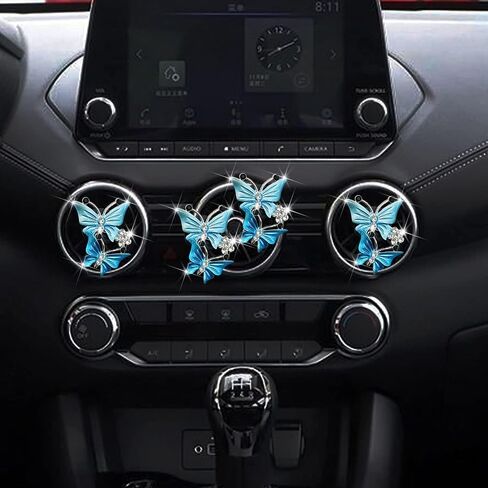 4Pcs Blue Car Air Fresheners Vent Clips,Cute Dual Butterfly Diamond Rhinestone Air Freshener Vent Clip Sparkly Car Decoration Car Interior Decor Bling Car Accessories for Women Automotive in Saudi Arabia
