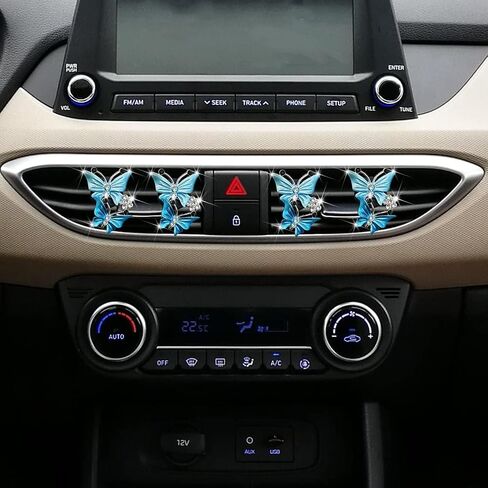 4Pcs Blue Car Air Fresheners Vent Clips,Cute Dual Butterfly Diamond Rhinestone Air Freshener Vent Clip Sparkly Car Decoration Car Interior Decor Bling Car Accessories for Women Automotive in Saudi Arabia