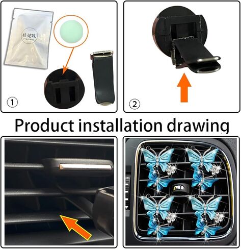 4Pcs Blue Car Air Fresheners Vent Clips,Cute Dual Butterfly Diamond Rhinestone Air Freshener Vent Clip Sparkly Car Decoration Car Interior Decor Bling Car Accessories for Women Automotive in Saudi Arabia