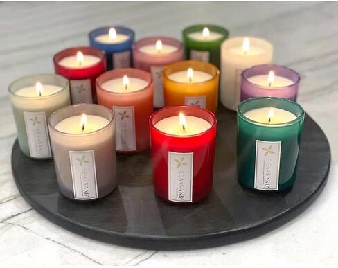 Sea & Sand 4 oz Premium Soy Wax Blend Scented Candles Made with Essential Oils and Reusable Colored Glass, Set of 12 in Saudi Arabia