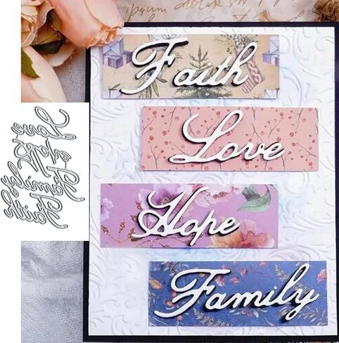 Suds&WH Faith Love Letter Metal Die Cuts، Hope Family Letter Sqaure قطع يموت قطع الإستنسل DIY سكرابوكينغ الزخرفية النقش ورقة سكرابوكينغ صنع بطاقة، الفضة، Suds&WH-001 in Kuwait