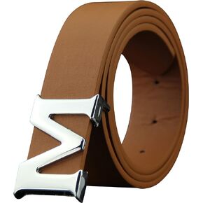 ALAKA Leather Mens Belts Removable Letter M Plate Buckle Waist Belt 1.29"