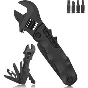 Multitool Wrench, Adjustable Wrench with Flathead Phillips Screwdriver, Nail File, Bottle Can Opener, Screwdriver reservoir, Multifunctional Purpose Stainless Steel Tool (grey)