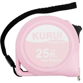 شريط KURUI الوردي يقيس 25 قدمًا قابل للسحب، شريط قياس بالكسور، شريط قياس سهل القراءة بوصة/مقياس متري