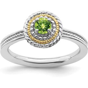 Solid 925 Sterling Silver and 14k Yellow Gold Stackable 925 Sterling Silver Peridot Green August Gemstone Ring Eternity Band