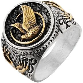 Hummingbird Ring for Men, Bird Ring, Hand Ring, Vintage Flying Bird Ring, Stainless Steel Norse Viking Humming Bird Rings, Religious Amulet Ring, Punk Animal Bird Jewelry Gift for Men Boys