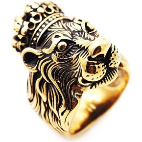 Leo Crown Rings for men 3D Lion King Style Simba Hip Hop Heavy Metal Cocktail Party Ring Vintage animal Biker 316 Stainless Steel Rings Iced Out Jewelry Punk Ring mens fashion rings Gift for boys