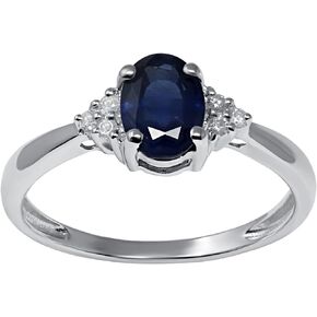 14K White Gold Genuine Sapphire 1 Ct Oval Diamond Ring. Size 7