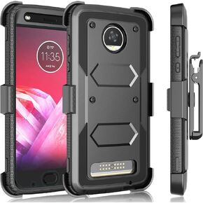 Tekcoo Holster Clip Case for Moto Z2 Force/Motorola Moto Z2 Play, [Tshell] Shock Absorbing [Built-in Screen] Secure Swivel Locking Belt Defender Full Body Kickstand Carrying Sturdy Cover -Gray