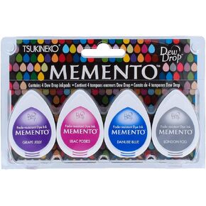 Tsukineko 4-Pack Assortment Memento Dew Drops Fade-Resistant Ink, Rainy Daze