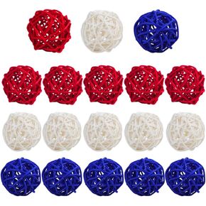 STMK Decorative Rattan Balls, 18 Pcs Red White Blue, 4th of July Home Decor, 2 inch, Wicker, 4.39 oz
