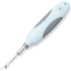 Missouri Star Seam Ripper - Heavy Duty Stitch and Hem Remover Tool with Blade Cover - Ergonomic Sewing and Quilting Essential for Cutting Thread, Light Blue & Gray