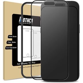 Mothca Matte Glass Full Coverage Screen Protector for iPhone 15 Pro 6.1-inch, Anti-Glare Anti-Fingerprint Black Edge Tempered Glass Film with Easy Installation Tool, Case Friendly, Smooth as Silk