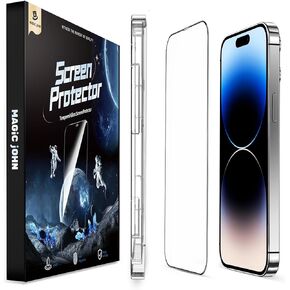 واقي شاشة من الزجاج المقوى MAGIC JOHN مكون من قطعتين لهاتف iPhone 14 Pro مقاس 6.1 بوصة، خالٍ من الفقاعات، متوافق مع الجزيرة الديناميكية، شفاف عالي الدقة، سهل التركيب، مضاد للخدش، صديق للحافظة in Kuwait