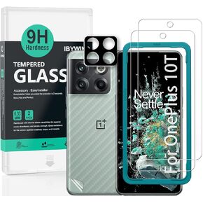 Ibywind Screen Protector For OnePlus 10T 5G(6.7 Inches),with 2Pcs Tempered Glass,1Pc Camera Lens Protector,1Pc Backing Carbon Fiber Film[Fingerprint Reader,Easy to install]