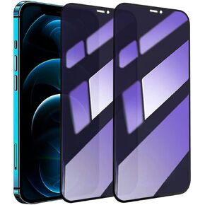 2-Pack Compatible with iPhone 12 Pro Max 6.7" Anti Blue Light Privacy Screen Protector, 9H Super Hardness Scratch Resistant, Shatter Proof Tempered Glass Film, Rounded Edge Full Coverage