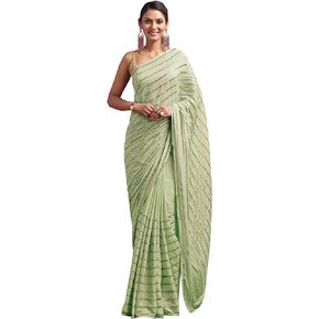 TRENDMALLS Women's Silk Real Mirror Work Embroidery Saree