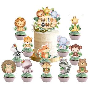 13pc Wild One Animal Jungle Safari Happy Birthdays Cake Cupcake Birthday Toppers Party Supplies Decoration for Babies Cake Toppers in Saudi Arabia