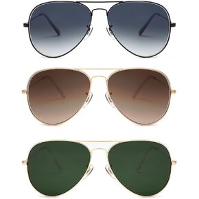 3 Pack Classic Aviator Sunglasses for Men Women - Driving Eyewear with Real Glass Lens for UV Blocking