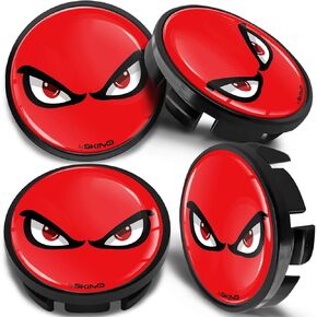 SkinoEu 4 x Universal Wheel Centre Alloy Hub Center Caps Compatible with Volkswagen VW Part Number: 3B7601171 Hubcaps Black Red No Fear Eyes 65mm CV 9