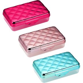It's Academic Metallic Pencil Case Box, Hard Plastic, Stylish Quilted-Pattern Lid, 3-Pack