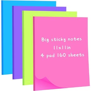 Harloon Big Sticky Notes 11 x 11 Inch Jumbo Sticky Notes Memo Post Stickies Square Sticky Notes for Office Home Meeting 40 Sheets/Pad(Dark Color Series,4 Pad)