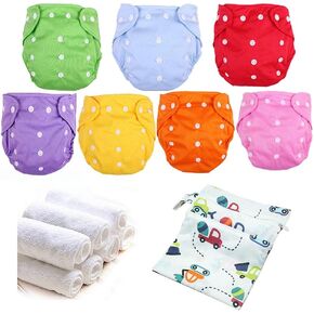 Baby Cloth Diapers Washable Reusable Diapers for Baby Girls and Boys One Size Adjustable 7 Pack with 7 Inserts and 1 Storage Bag