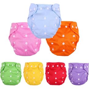 Baby Cloth Diapers Washable Reusable Diapers for Baby Girls and Boys One Size Adjustable 7 Pack with 7 Inserts and 1 Storage Bag