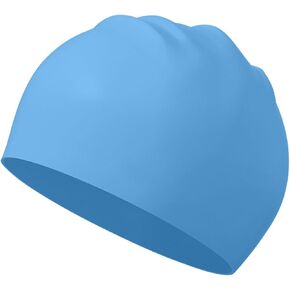 Silicone Swim Cap for Women and Men, Durable Soft Flexible Waterproof Swim Cap for Unisex Adult and Youths Kids(Blue)