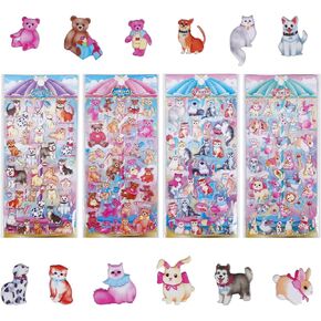 3D Puffy Unicorns Rainbow Stickers for Girls Kids | Cute Sparkle Stars Moons Clouds and Candy Stickers for Phone Cases, Laptops, Party Favors | 4 Sheets Puff Stickers.