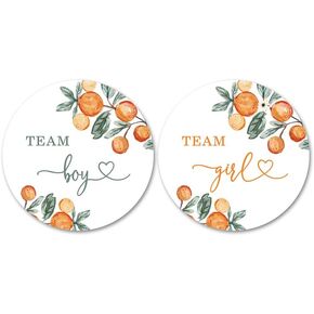 Little Cutie Orange Gender Reveal Stickers - 40 Labels (20 of Each Design)