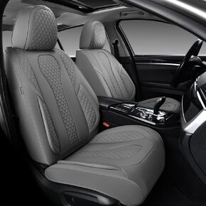 KEYOOG Car Seat Covers Full Set, 2-Seater Waterproof and Breathable Nappa Leather, Fit for Front Seats of Cars, Compatible with Airbags, Car Seat Protector Covers for Most Cars - Grey