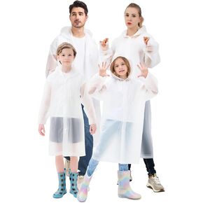 Rain Ponchos Family 4 Pack Adults Kids Reusable EVA Raincoats Button to Adjust Cuff Size
