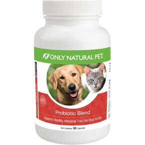 Only Natural Pet Probiotic Dog and Cat Supplement - Digestive & Intestinal Tract Health Enzyme Formula, Puppy & Canine Digestive Support, Best for Stomach Relief & Gas Aid - 90 Capsules.