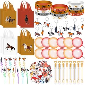 172 Pcs Western Cowboy Party Favors Rodeo Horse Birthday Party Supplies Non Woven Bags Silicone Bracelet Bubble Wands Straws Punch Balloons Sticker Horse Gifts Cowboy Themed Parties