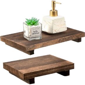 2 Pcs Wood Pedestal Stand Riser Wood Riser Soap Stand for Bathroom Wood Farmhouse Soap Tray for Home Kitchen Counter Table Decor Bottles Plant Jewelry Candles Guest Display (Wood Color)