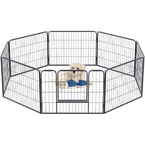 QRDA Metal Dog Playpen Detachable Dog Fence Outdoor for Yard Pet Exercise Pen Indoor for Puppy/Rabbits/Ducks Portable Dog Fence for Small/Medium Dogs,RV Camping Pen,Black,12p-24Inch