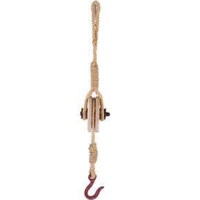 Parisloft Industrial Decorative Iron Faux Pulley Tackle with Jute Rope and Hook 23 x 4 x 4.5 Inches (Black)