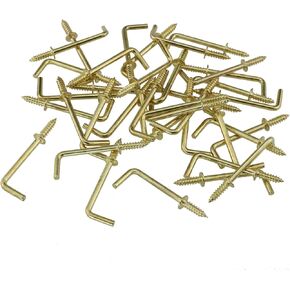 50PCS 1-1/4 Inch L Shape Hooks Self-Tapping Screws L Shape Hooks Right Angle Hook Fixed Cup Hook Metal Right Angle Hook 7 Shape Right Angle Medal Hooks for Home Workplace Office, Brass