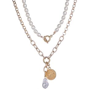 Gold Chunky Chain Necklace Pearl Chain Necklace OT Toggle Clasp Choker Boho Layered Choker for Women and Girls