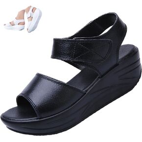Women's Open Toe Platform Muffin Sandals,Causal Lightweight Comfy Adjustable Ankle Backstrap Orthotic Cushion Wedge Shoes