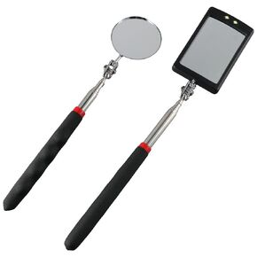 Telescoping LED Light 2 Pieces 360° Rotation Long Handle Stainless Steel Telescopic Inspection Mirror Inspection Tool Checking Vehicle Condition