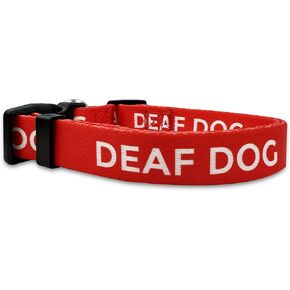 Deaf Dog Collar - Hard of Hearing Warning - Hearing Impaired Dog - No Limited Hearing for Small Medium Large Dogs (M, Red)