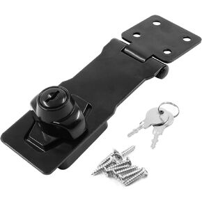 1 Pc 4 Inch Keyed Hasp Locks, Twist Knob Keyed Locking Hasp with Screws, Safety Lock for Small Doors, Cabinets (Black)
