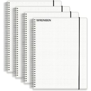 8.5" x 11" Dot Graph Spiral Notebook 120gsm Thick Paper 640 Pages with Removable Elastic Band (4 Pack, A4)