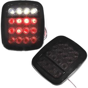X AUTOHAUX 1 Pair LED Bar Tail Lights Square Brake Taillights Stop Turn Signal Reverse Lamp Red White LED for Jeep Wrangler TJ YJ CJ-5 CJ-7 1979-2006 Black