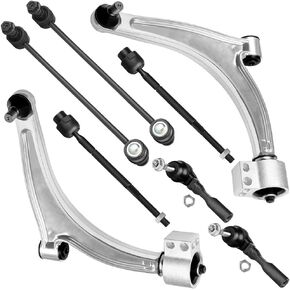 SCITOO 8pcs Front Suspension Kit Lower Control Arm w/Ball Joint Stabilizer Bar Link 11.8" Outer Inner Tie Rod For 2004-2009 For Chevy For Malibu 2005-2010 For Pontiac G6 2007-2009 For Saturn Aura