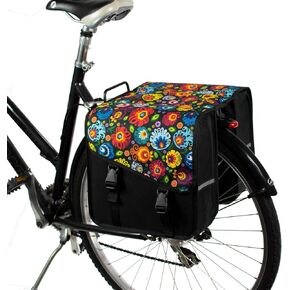 BikyBag Classic CS – Fashion Colourful Bike Double Panniers (Daisy Flowers)