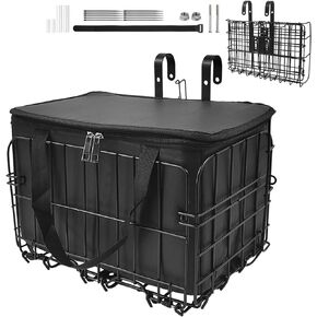 Bike Basket Front, Folding Bicycle Basket with Removable Liner Bag, Large Quick Release Design Bicycle Frame Basket Removable Front Bag/Rear Hanging Cargo Rack, Carrying Pets, Fruit & Grocery