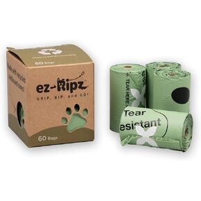 100% Compostable Pet Waste Bags, ASTM D6400 Compliant, Plant Based Doggie Bags, 4 Rolls of 15 Bags (60 Bags), Dog Poop Bags Biodegradable